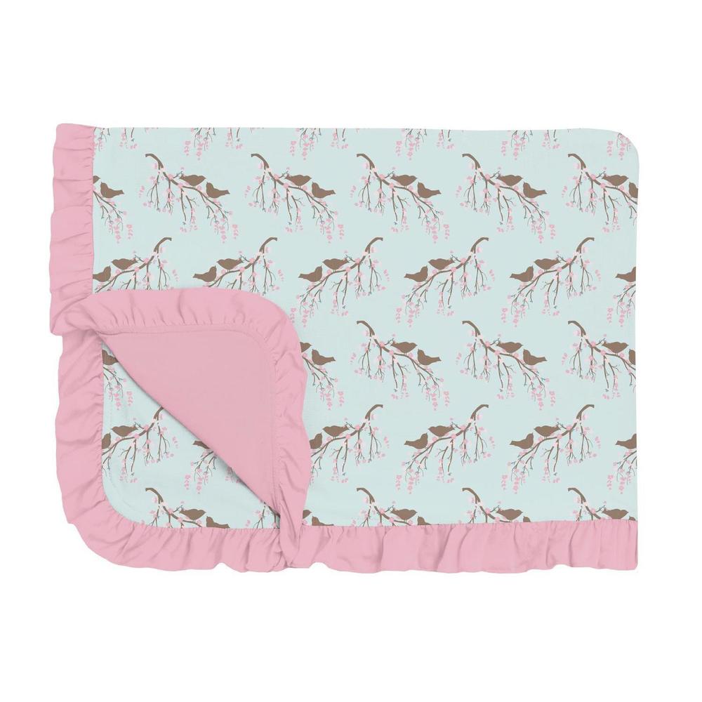NEW KICKEE ruffle toddler blanket in fresh air bird branch